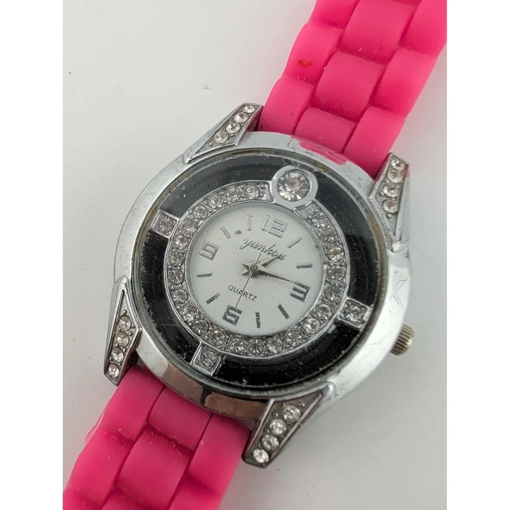Yunkou Women's Watch 38mm Silver Case Pink Silicone Band- New Battery